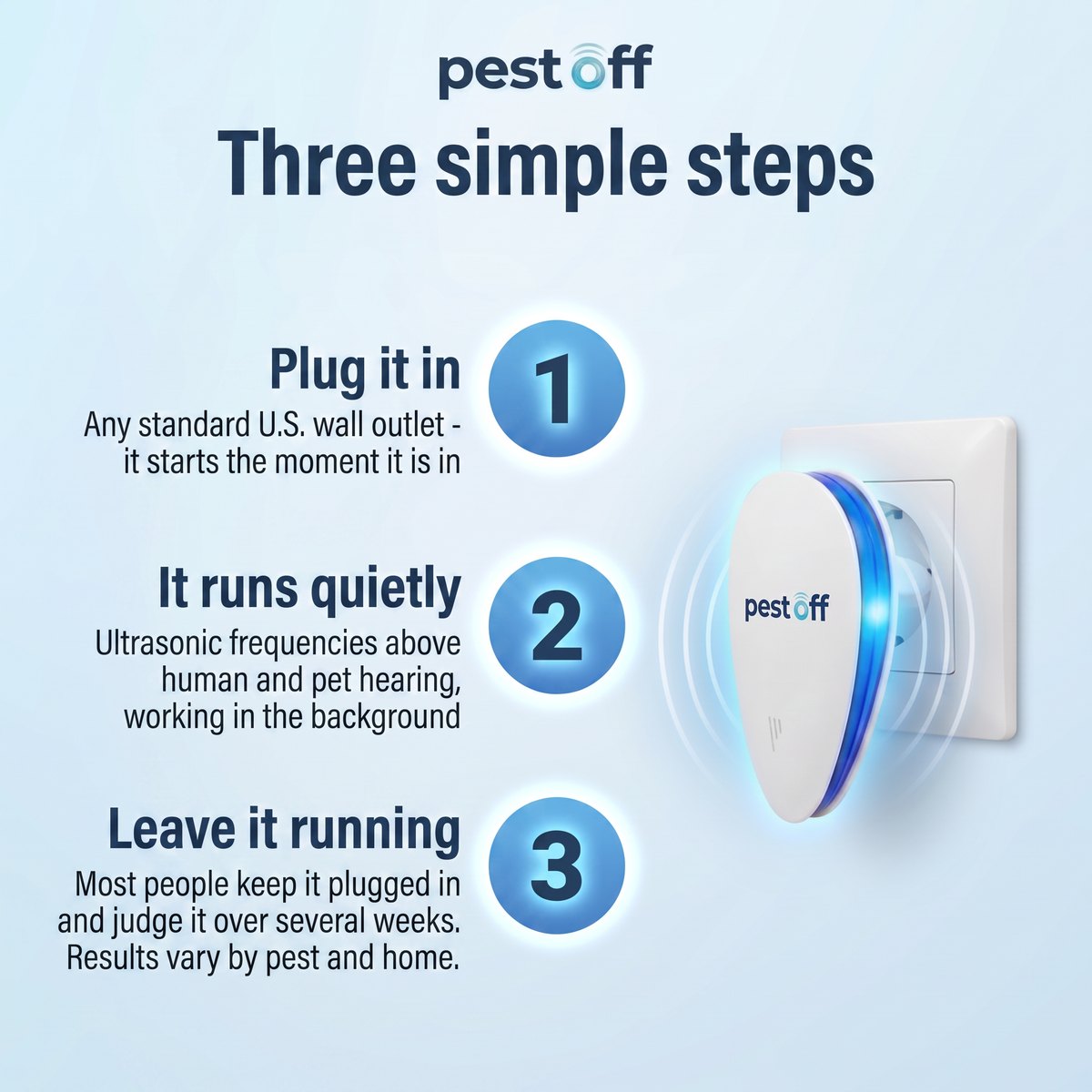 Three steps: plug it in, it runs quietly, leave it running